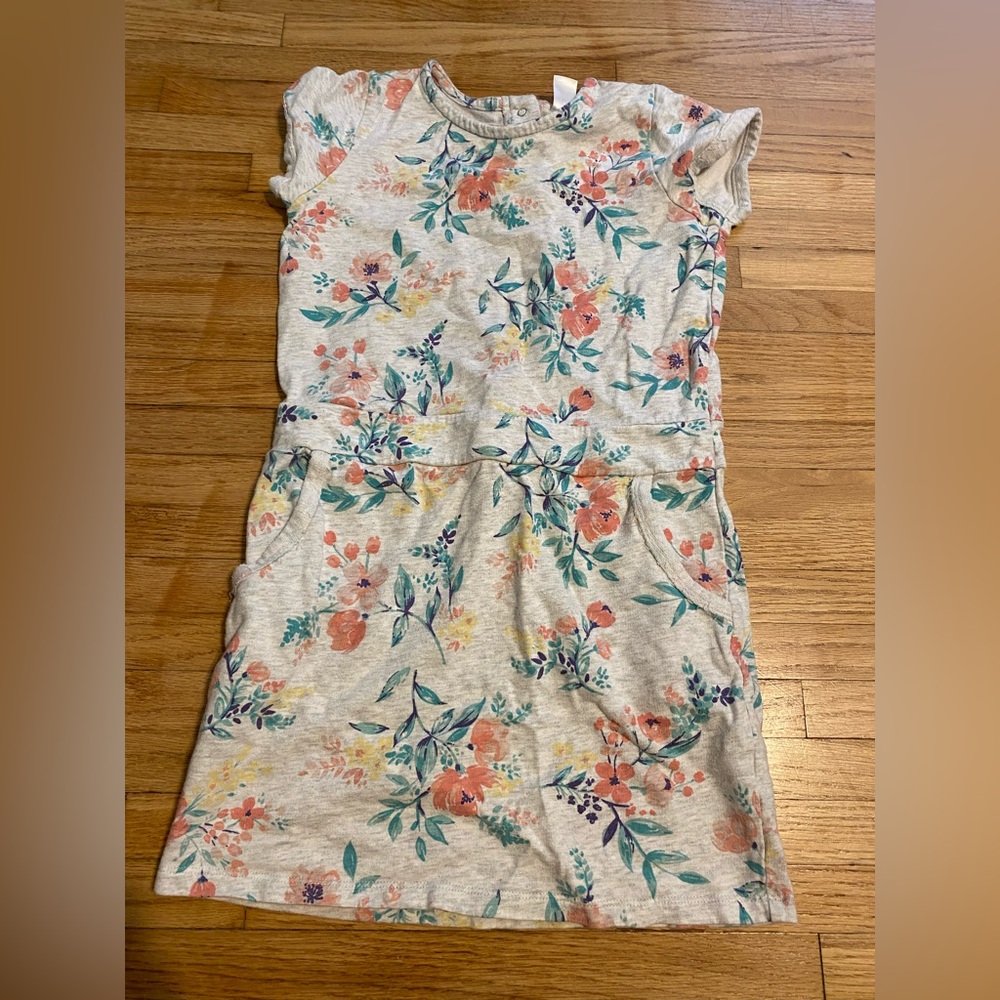 Carter’s Floral Kids Dress Short Sleeve Grey Cotton Dress with Pockets